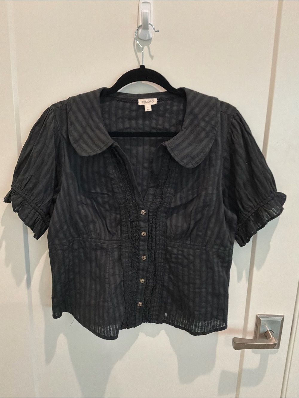 Pilcro Kiera Tuxedo Blouse - Black - Picture 2 of 5